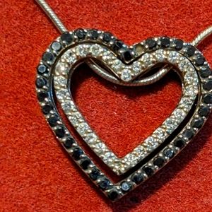 Effy 14K White Gold, Black & White Diamond Heart Necklace.